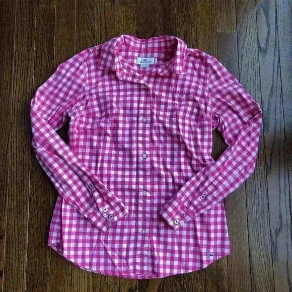 Vineyard Vines Tops - vineyard vines Women’s 4 Pink/White Gingham Signature Cotton Button-Down Shirt